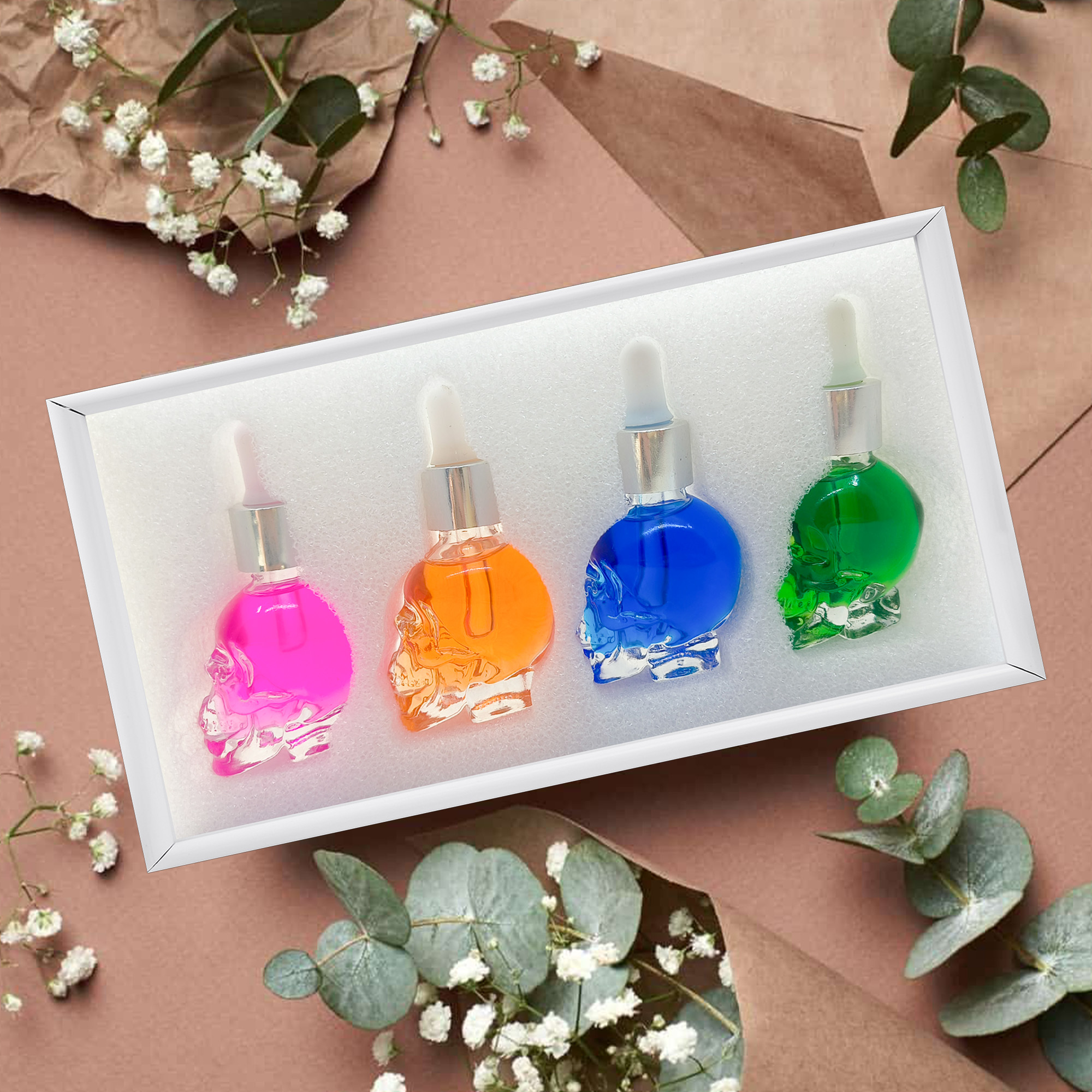 Tonfly Luxury Crystal Skull Perfume OIL Set – 4pcs 15ml, Fruity Floral, Long-Lasting Fragrance OIL