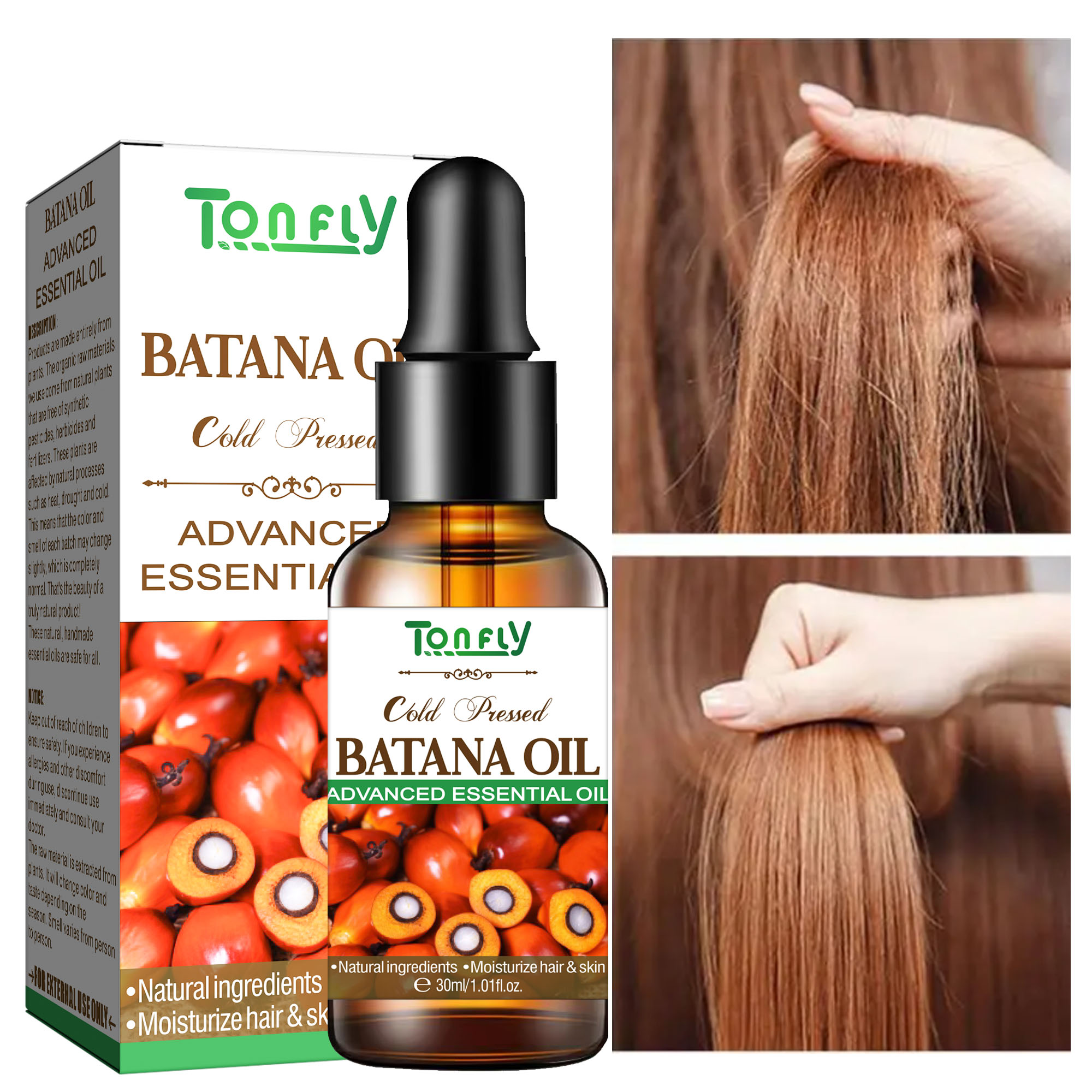 Organic Batana Hair Serum - Hydrating Anti-Frizz Oil to Boost Shine & Strength