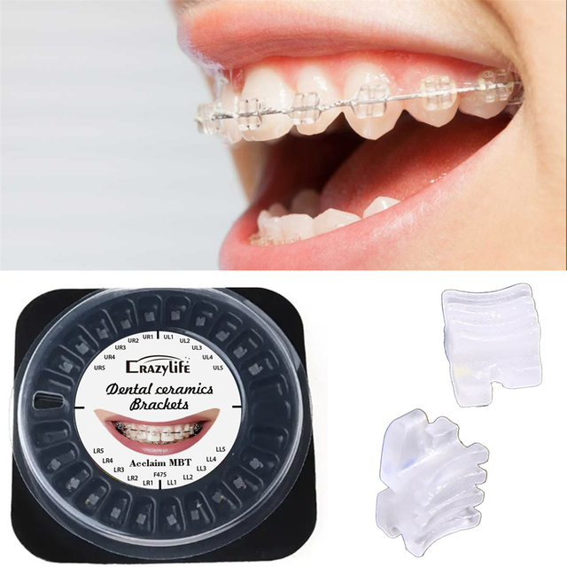 Crazylife Disk-Shaped Ceramic Brackets | Clear (Invisible) Ceramic Braces | Straight Wire Archwire Brackets | Edgewise Orthodontic Brackets
