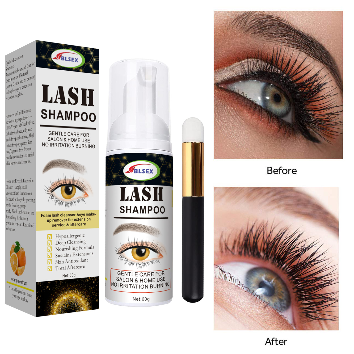 60ML Eyelash Extension Shampoo Eyelid Lash Foaming Cleanser Glue Remover Deep Cleaning For Makeup Women