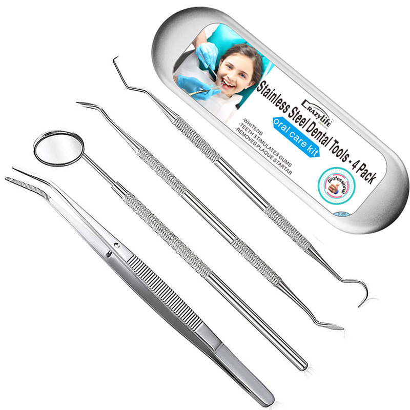 Cazylife Stainless Steel Dental Instruments Kit - Dental Mirror, Explorer, Scaler for Tartar Removal, Teeth Cleaning Tools for Dentists & Hygienists