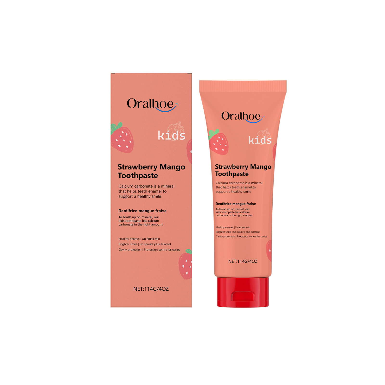 Children's toothpaste for cleaning teeth, preventing cavities, being gentle and refreshing, protecting teeth, with a fruity flavor to clean teeth.