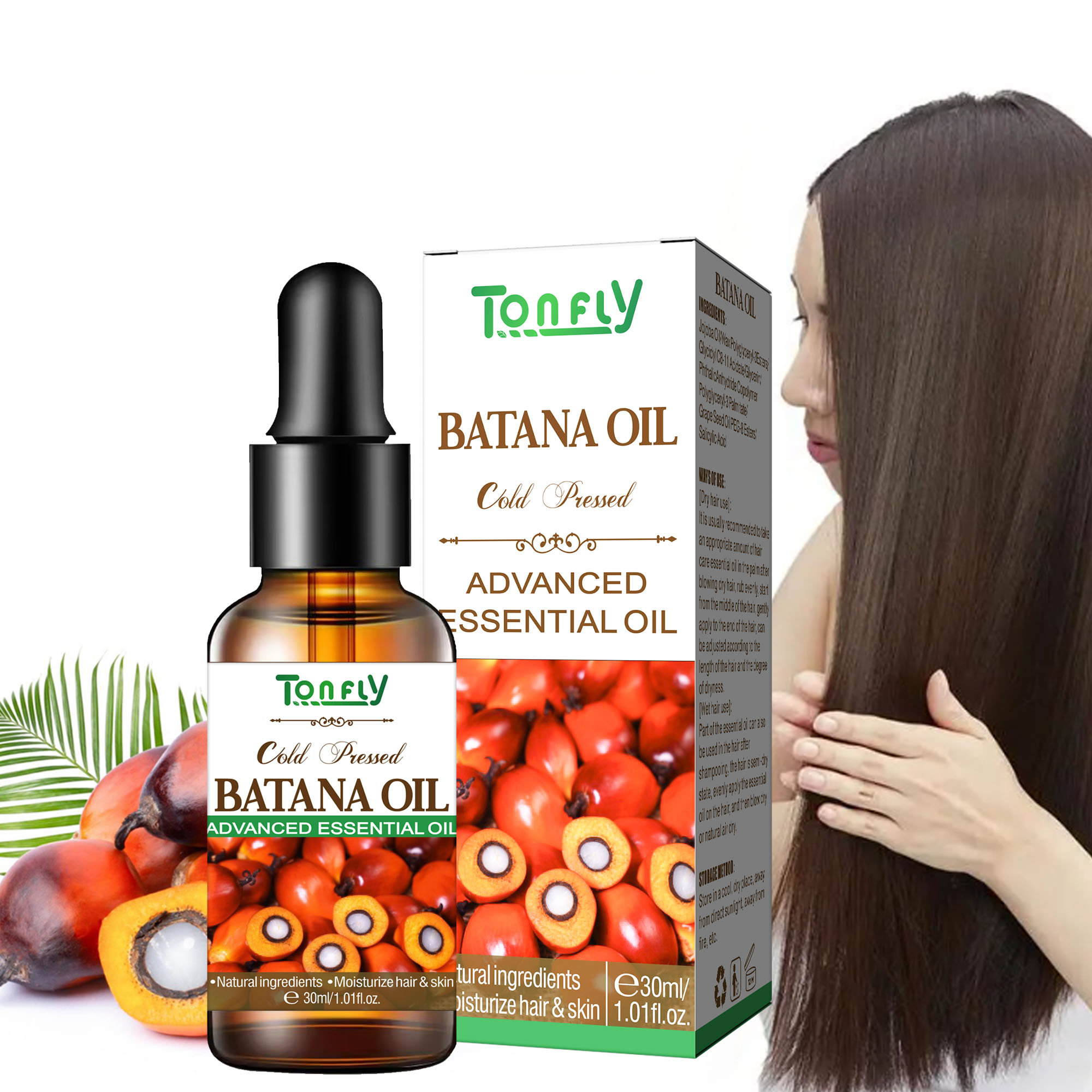 Organic Batana Hair Serum - Hydrating Anti-Frizz Oil to Boost Shine & Strength