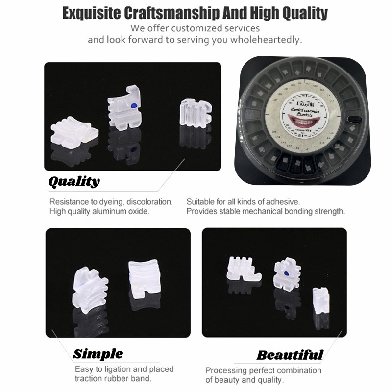 Crazylife Disk-Shaped Ceramic Brackets | Clear (Invisible) Ceramic Braces | Straight Wire Archwire Brackets | Edgewise Orthodontic Brackets