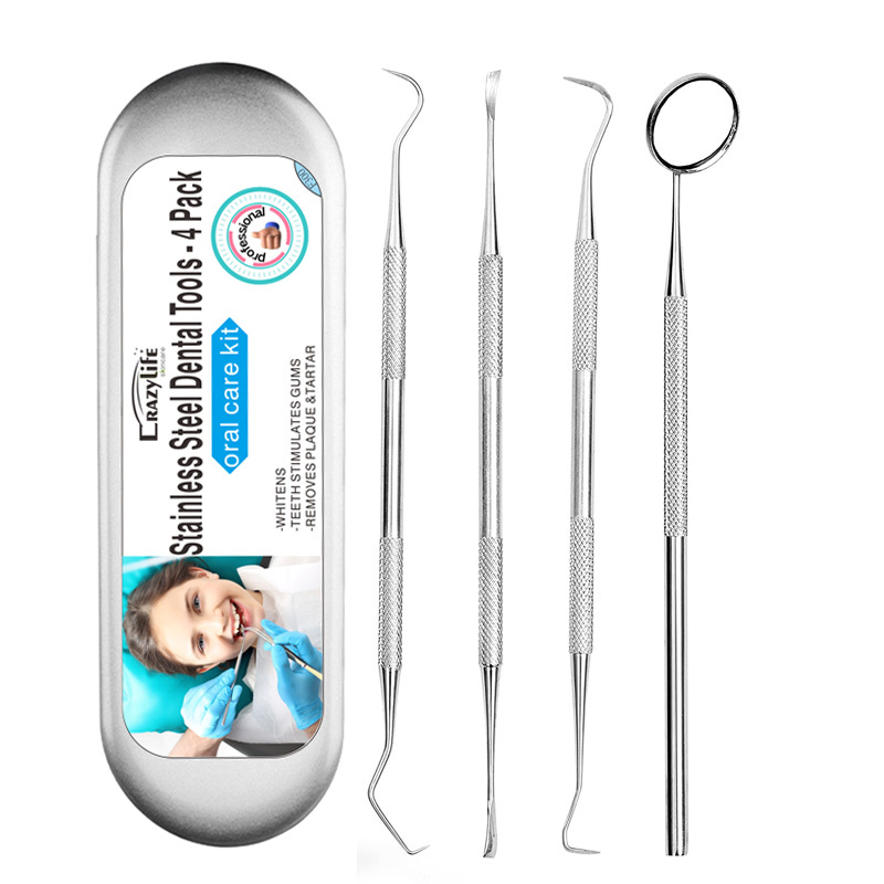Cazylife Stainless Steel Dental Instruments Kit - Dental Mirror, Explorer, Scaler for Tartar Removal, Teeth Cleaning Tools for Dentists & Hygienists