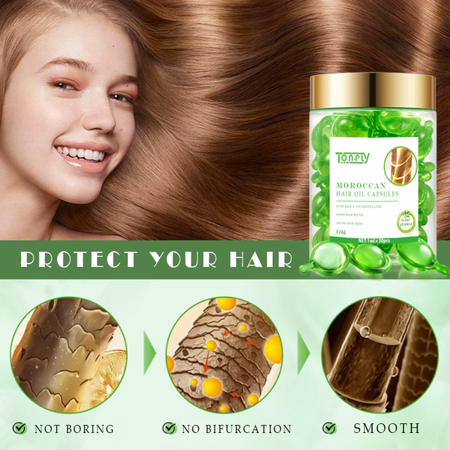 Moroccan Argan Oil Hair Capsules - Anti-Frizz Hydrating Serum for Smooth Shine