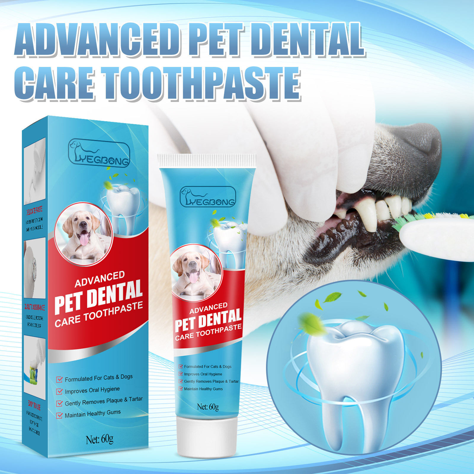 Pet toothpaste - Daily fresh care for cats and dogs' teeth. Removes tartar. Edible pet toothpaste.