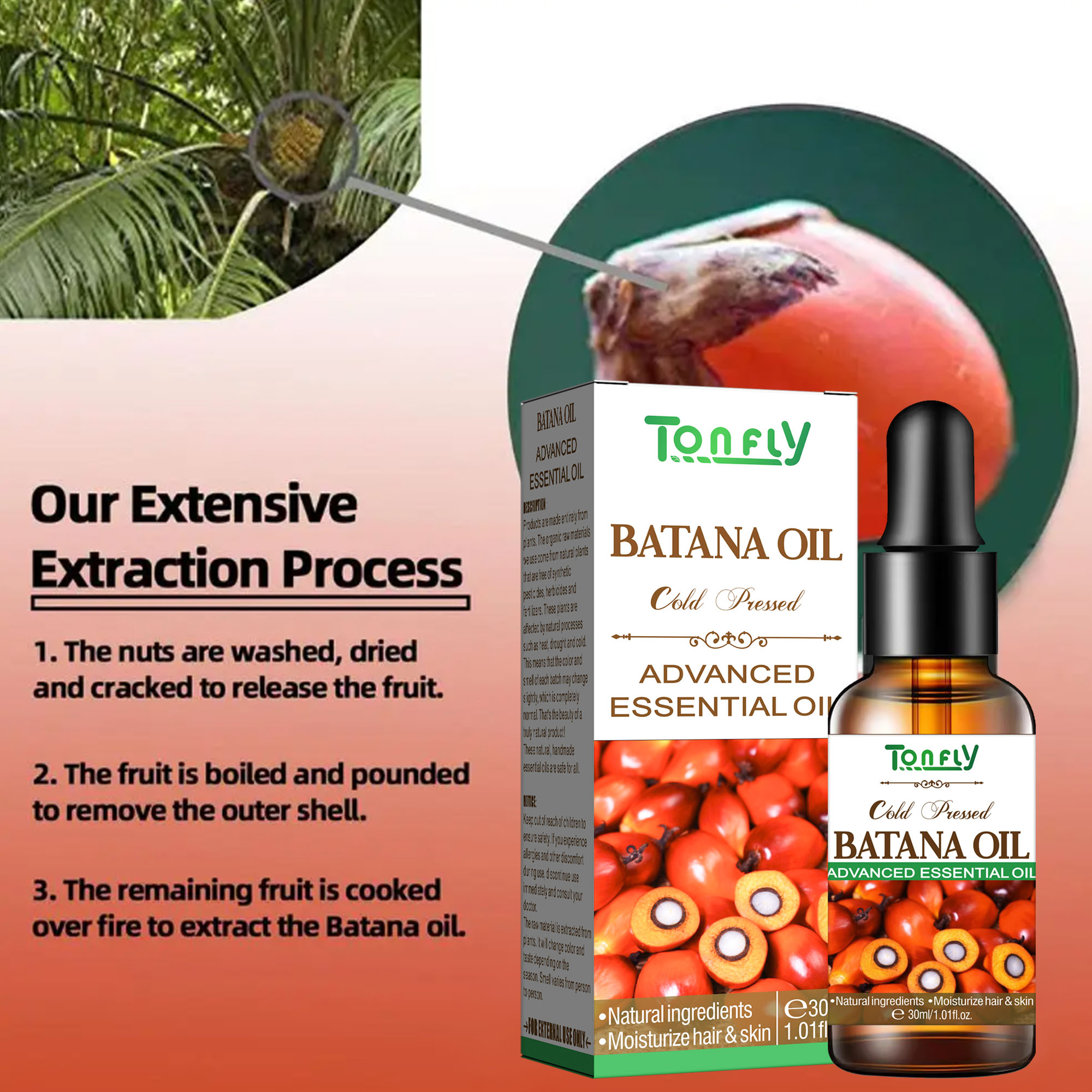 Organic Batana Hair Serum - Hydrating Anti-Frizz Oil to Boost Shine & Strength