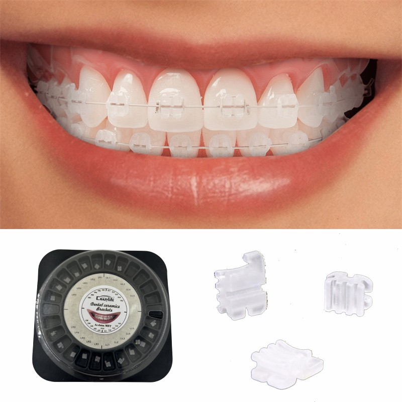 Crazylife Disk-Shaped Ceramic Brackets | Clear (Invisible) Ceramic Braces | Straight Wire Archwire Brackets | Edgewise Orthodontic Brackets