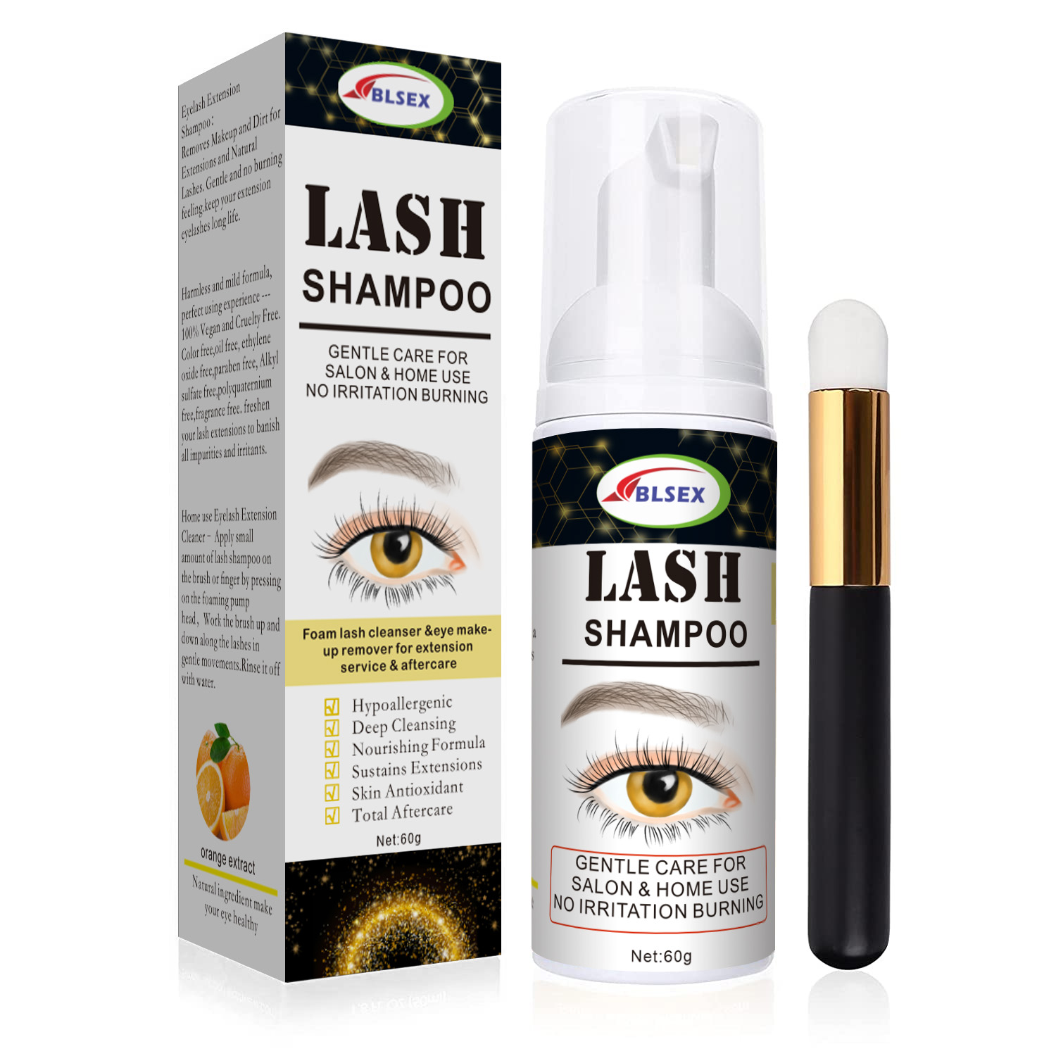 60ML Eyelash Extension Shampoo Eyelid Lash Foaming Cleanser Glue Remover Deep Cleaning For Makeup Women