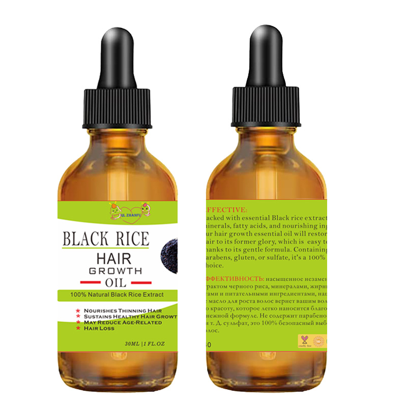 Hair Growth Serum Black Rice Rosemary for Hair Loss Treatment Bald Head Hair Regrowth Black Sesame Seeds Essence 30ml