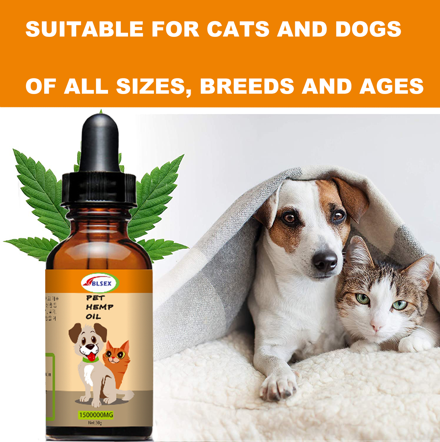 Pet Care Essence 30ml for Dogs and Cats, Hemp Seed Oil Pet Food Additive To Boost Energy, Natural Formula, Easy To Blend