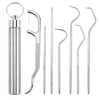 Stainless steel toothpick set - Portable storage tube - Dental care metal toothpick - Oral teeth cleaning tool