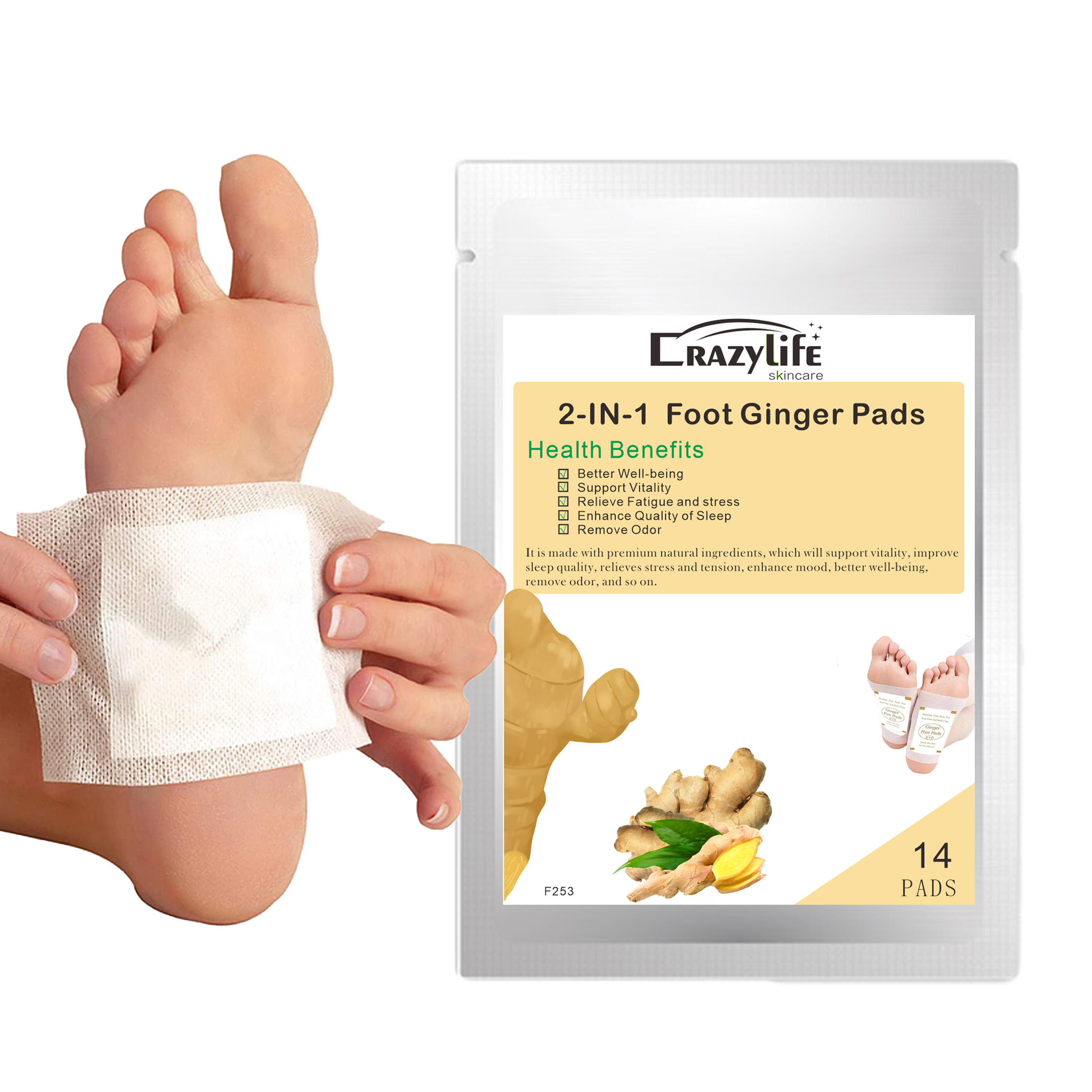 Natural Ginger Foot Pads Deep Cleansing Foot Pads For Feet Care Improve Sleep Detoxification And Body Shaping
