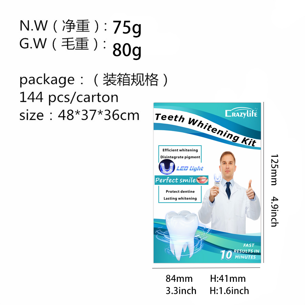 Crazylife Teeth whitening package, teeth whitening device, teeth whitening solution