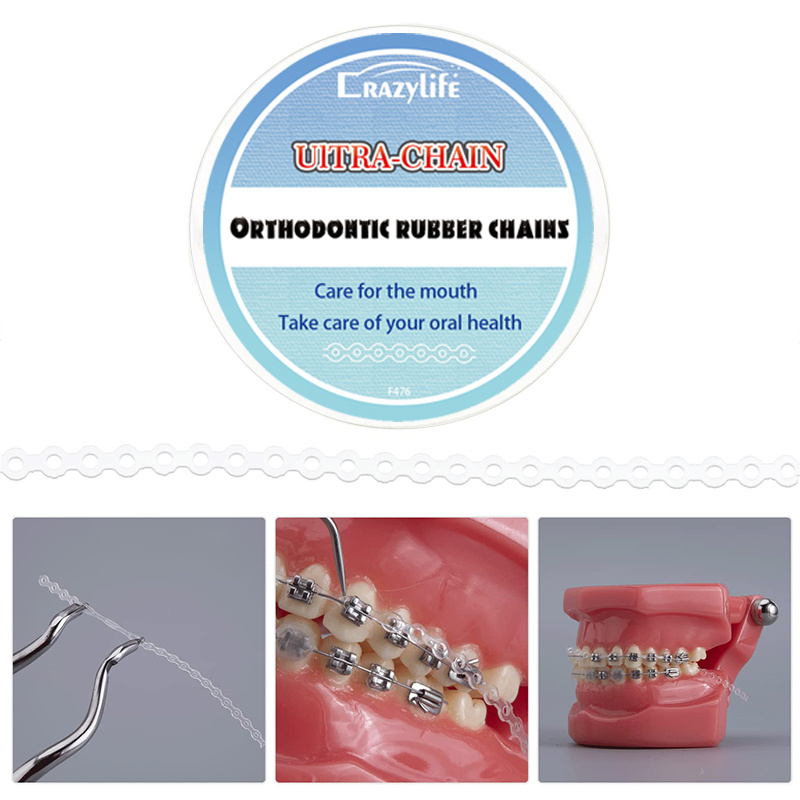 Crazylife Orthodontic Elastic Chains | Colored Power Chain Links for Braces | Dental Elastic Ligature Ties