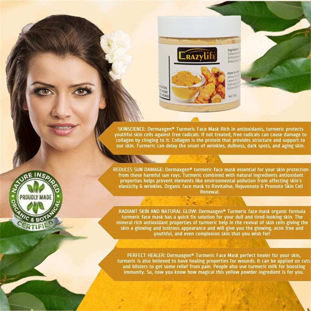 Crazylife 120gTurmeric Clay Mask Facial Cleaning Pores Dirt Acne Blackhead Anti-Acne Remove Deep Cleansing Oil control Whitening Skin Care