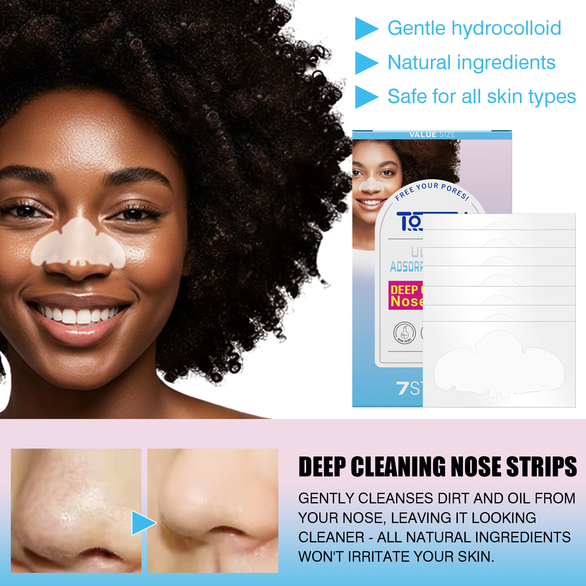 Activated Charcoal Blackhead Nose Strip - Deep Cleansing Pore Minimizing Oil Control