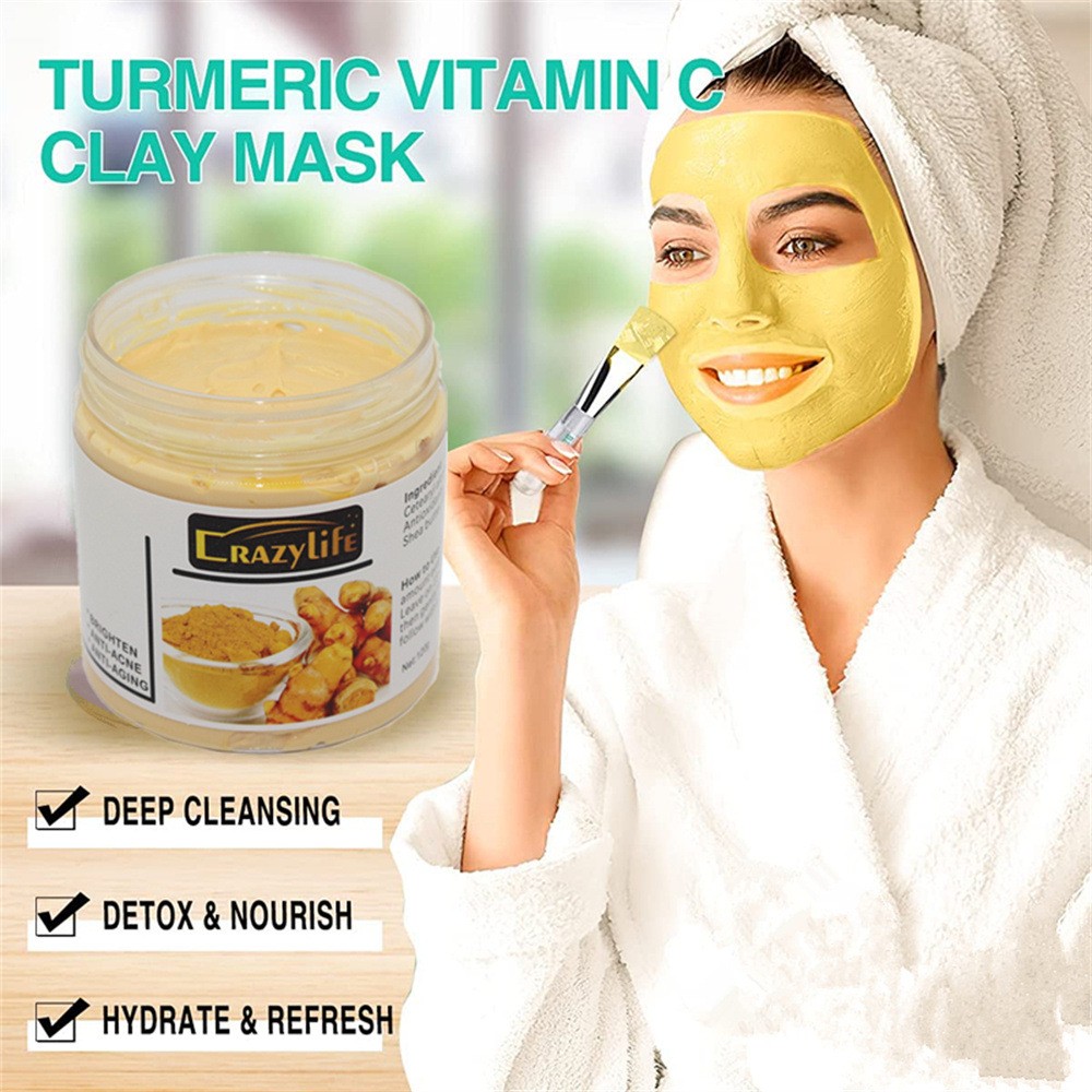 Crazylife 120gTurmeric Clay Mask Facial Cleaning Pores Dirt Acne Blackhead Anti-Acne Remove Deep Cleansing Oil control Whitening Skin Care