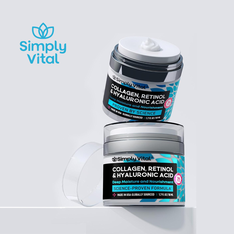Anti-wrinkle cream with collagen, retinol and hyaluronic acid. Moisturizing facial cream for reducing neck wrinkles.