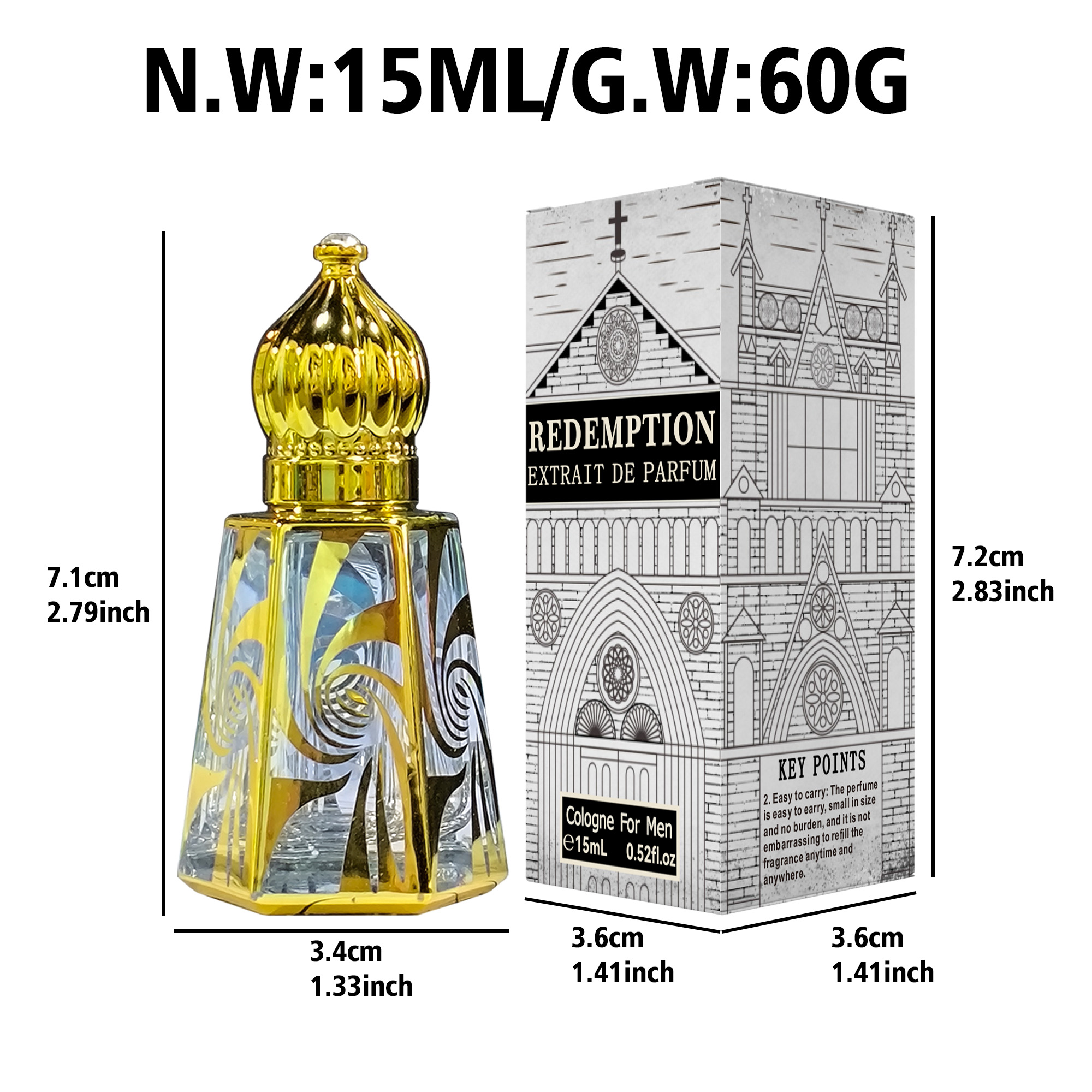 Tonfly White conical bottle women's perfume, White church perfume 15ml