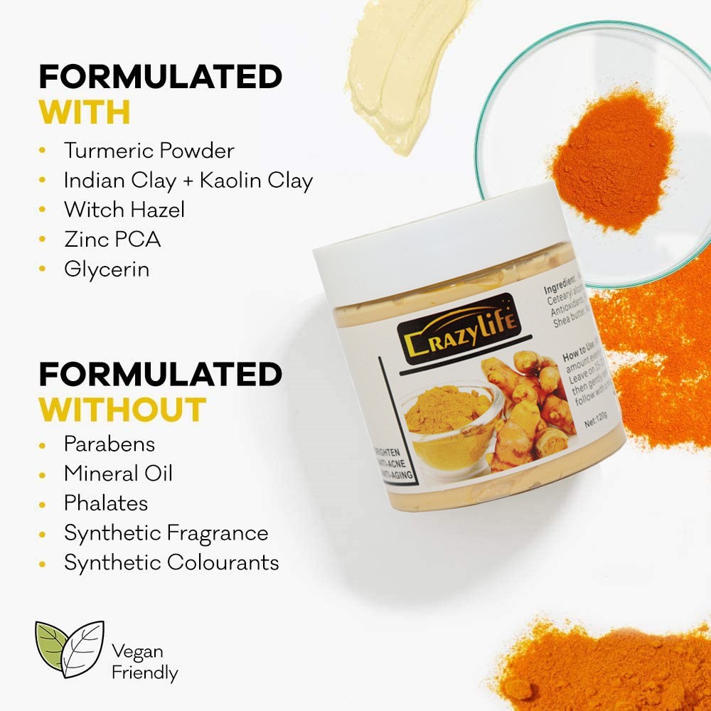 Crazylife 120gTurmeric Clay Mask Facial Cleaning Pores Dirt Acne Blackhead Anti-Acne Remove Deep Cleansing Oil control Whitening Skin Care