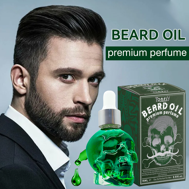 TONFLY Men's After-Shave Care Essential Oil - Green Skull Head Series Beard Oil Perfume 15ML