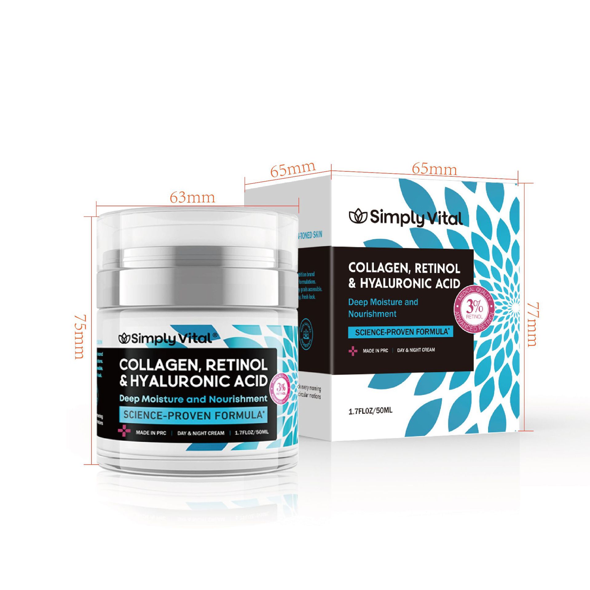Anti-wrinkle cream with collagen, retinol and hyaluronic acid. Moisturizing facial cream for reducing neck wrinkles.