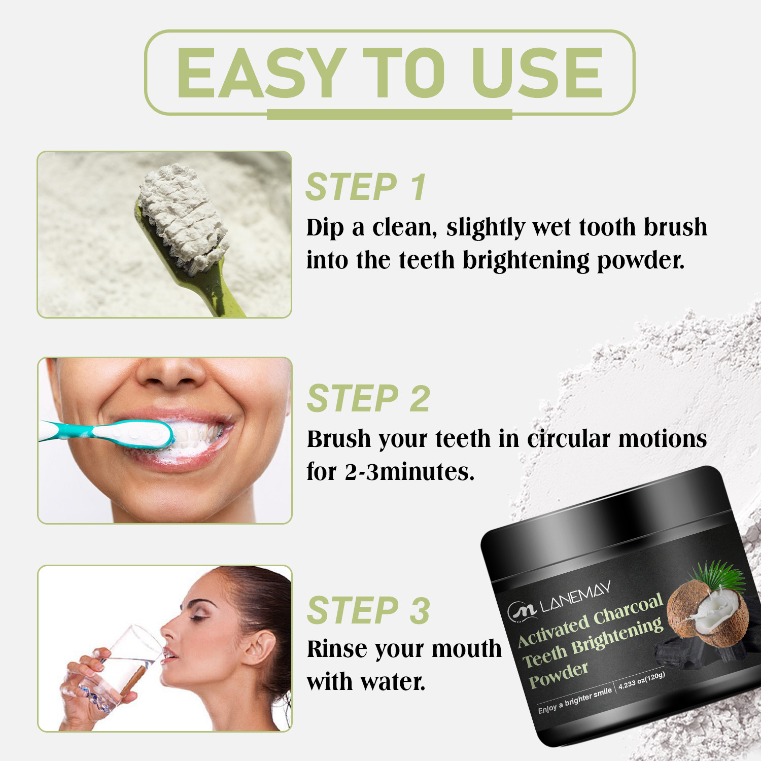 Activated carbon toothpaste - Deeply cleans teeth and whitens them.