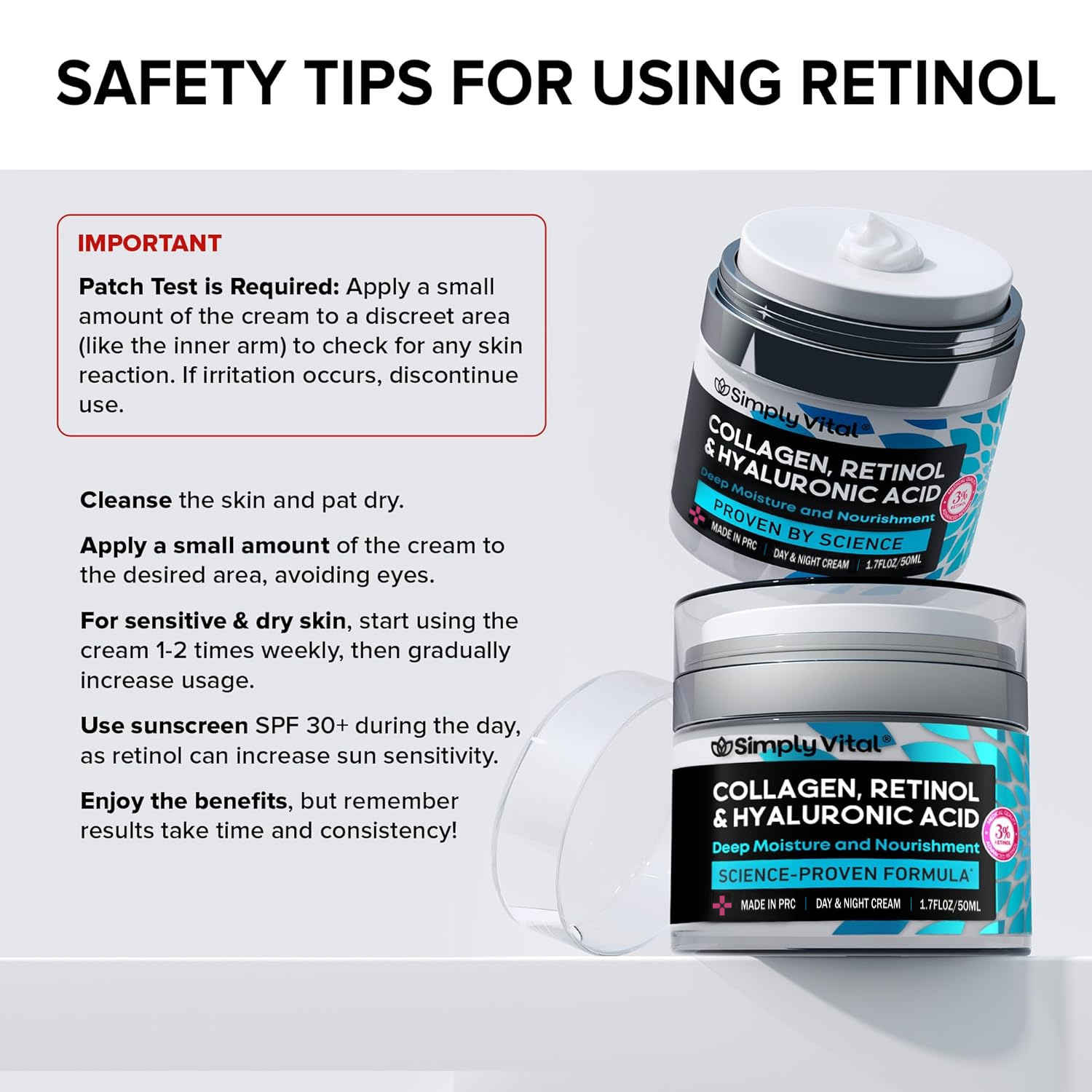 Anti-wrinkle cream with collagen, retinol and hyaluronic acid. Moisturizing facial cream for reducing neck wrinkles.