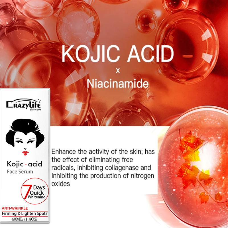 Kojic Acid Collagen Whitening Freckle Serum Remove Dark Spots Fade Melasma Melanin Brighten Repair Dull Face Skin Care Cosmetics 30ML
