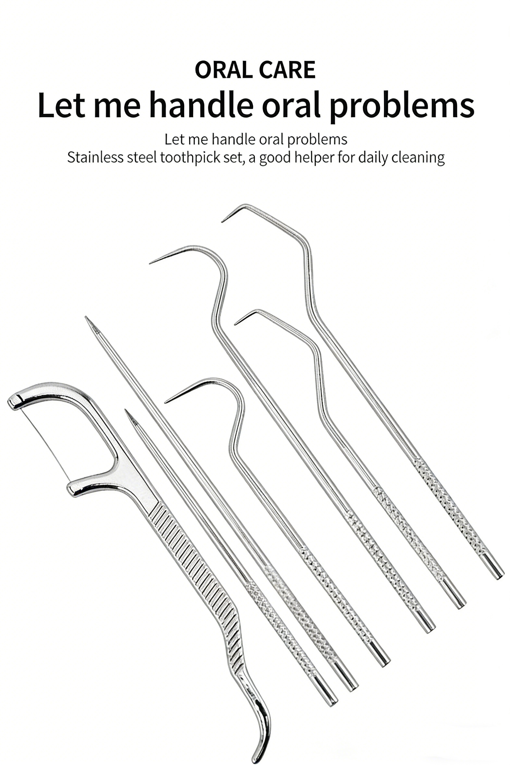 Stainless steel toothpick set - Portable storage tube - Dental care metal toothpick - Oral teeth cleaning tool