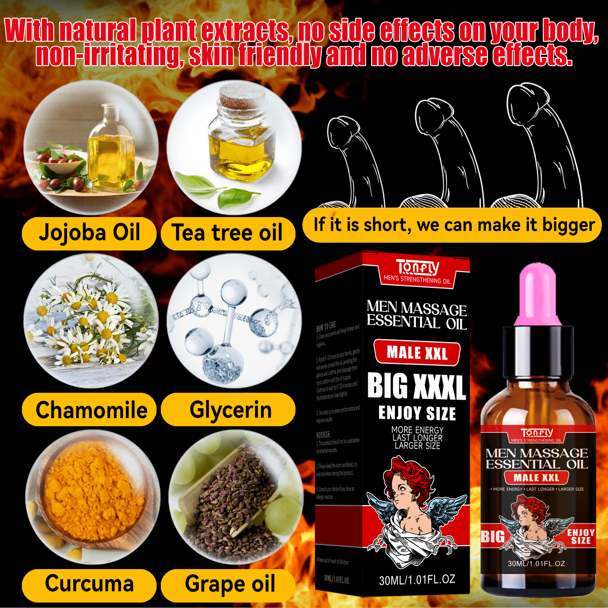 Men's Intimate Massage Oil - Natural Moisturizing Soothing Private Care Oil