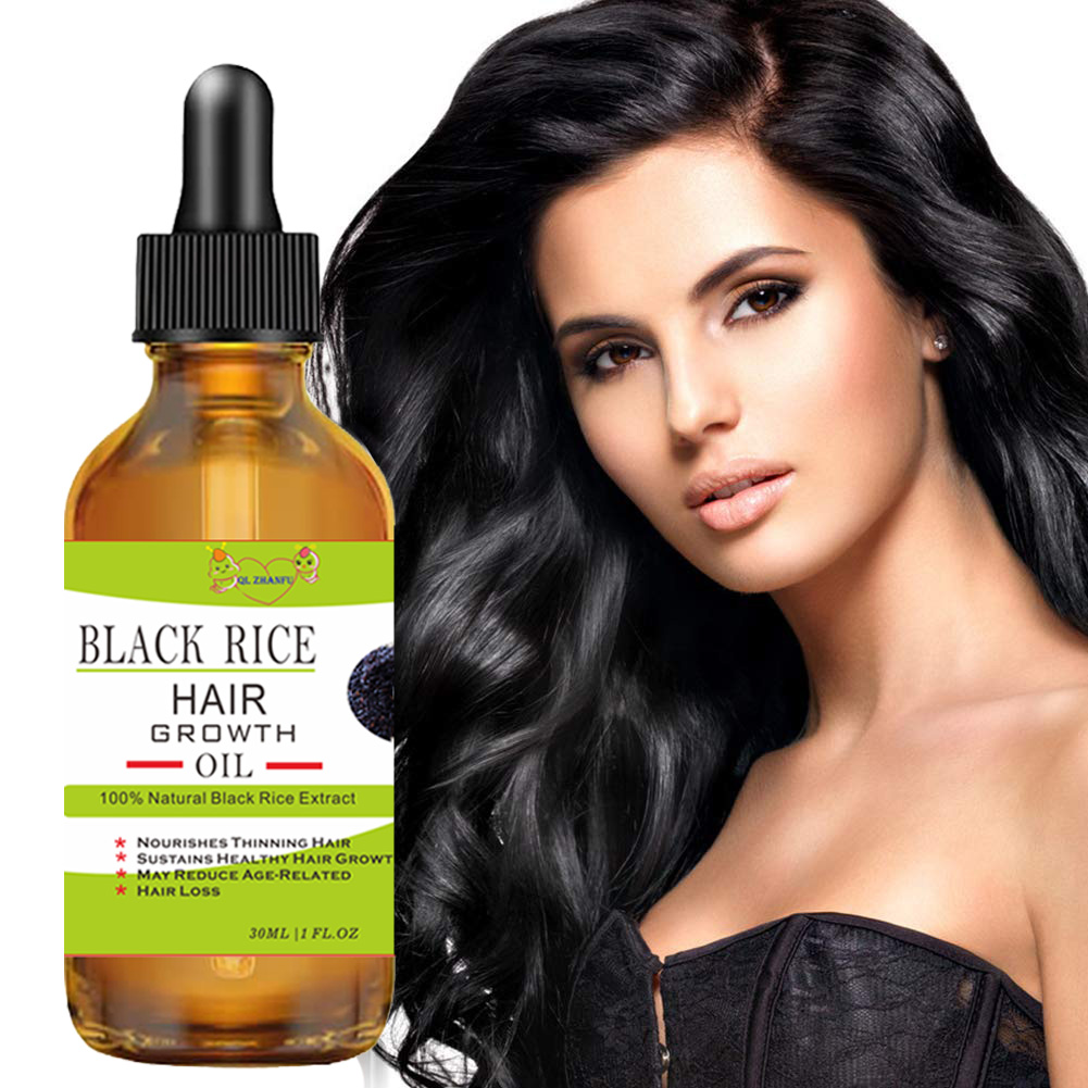 Hair Growth Serum Black Rice Rosemary for Hair Loss Treatment Bald Head Hair Regrowth Black Sesame Seeds Essence 30ml